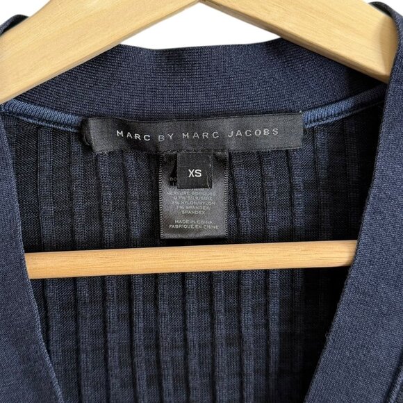 Marc by Marc Jacobs Silk Rib Knit Slim Cardigan Navy XS Preppy Twee Old Money - Picture 3 of 6